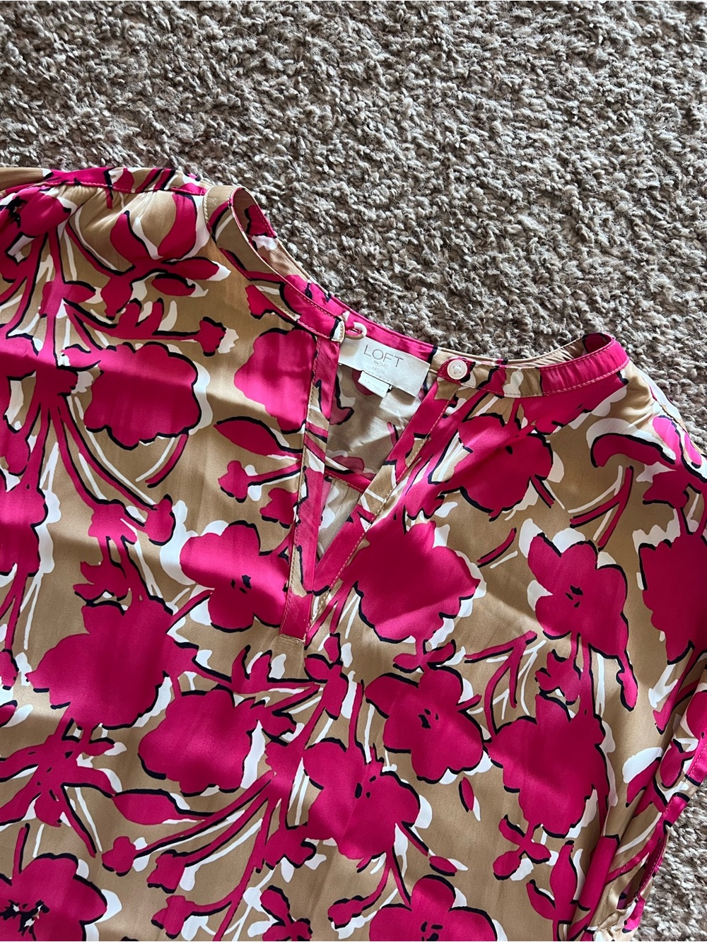 LOFT Pink and Beige Floral Tie-Waist Silky Dress - Picture 2 of 6